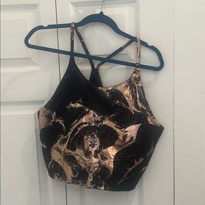 Women's Black and Gold Strappy Athletic Top